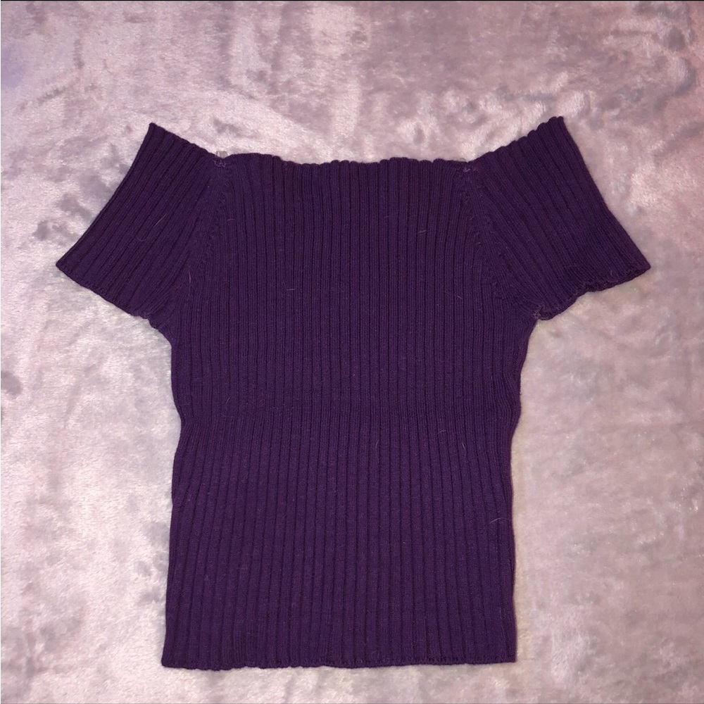 Purple Love Republic Women's Off-Shoulder Ribbed Sweater Striped Tank Top, Shirt